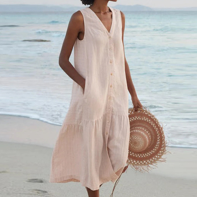 Damen - Sommerkleid - Atmungsaktives Gewebe - Minimalistisches Design - Lässiges, elegantes Kleid für jeden Anlass