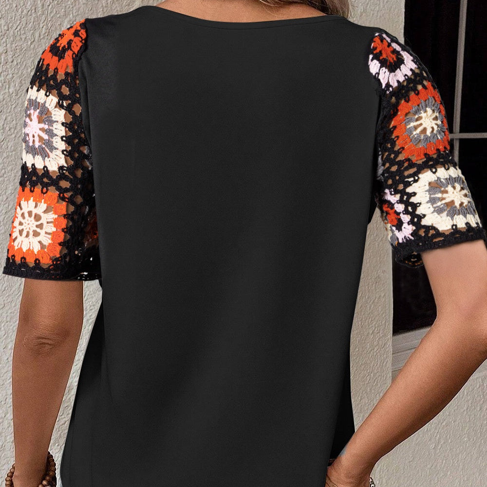 Damen - Bluse mit geometrischem Rundhalsausschnitt - Gewebemischung - Stilvolles & trendiges Top für jeden Anlass