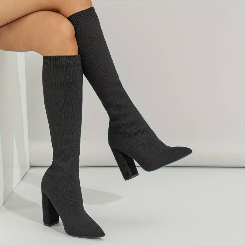 Damen - Kniehohe Stiefel mit Sock Fit - Spitz zulaufend für stilvolle Eleganz