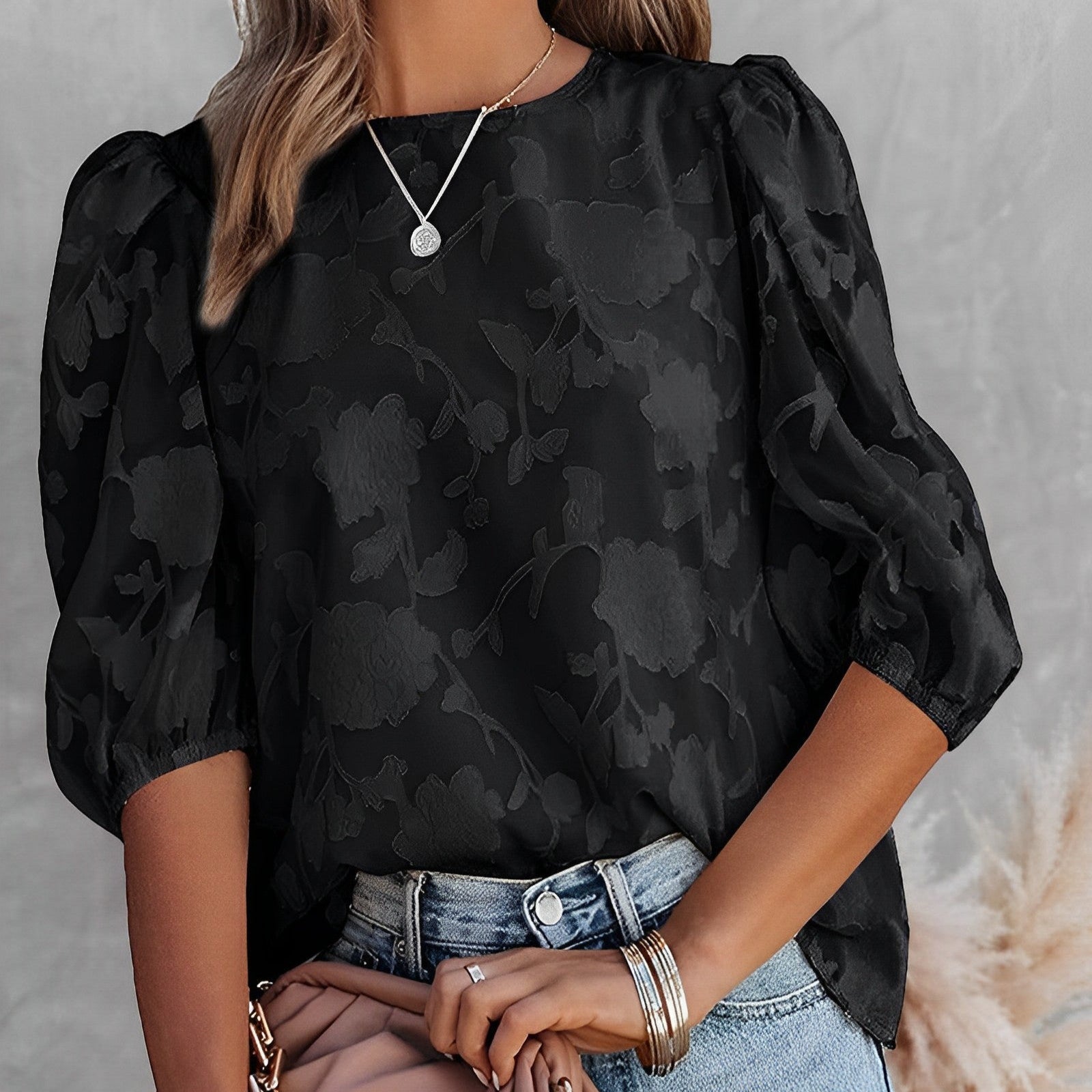 Damen - Chiffon Hemd mit Puffärmeln - Atmungsaktiven Stoff - Elegante, Leichte Bluse für stilvolle Anlässe
