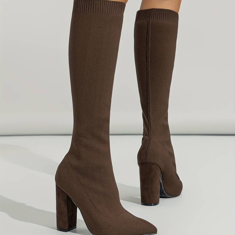 Damen - Kniehohe Stiefel mit Sock Fit - Spitz zulaufend für stilvolle Eleganz