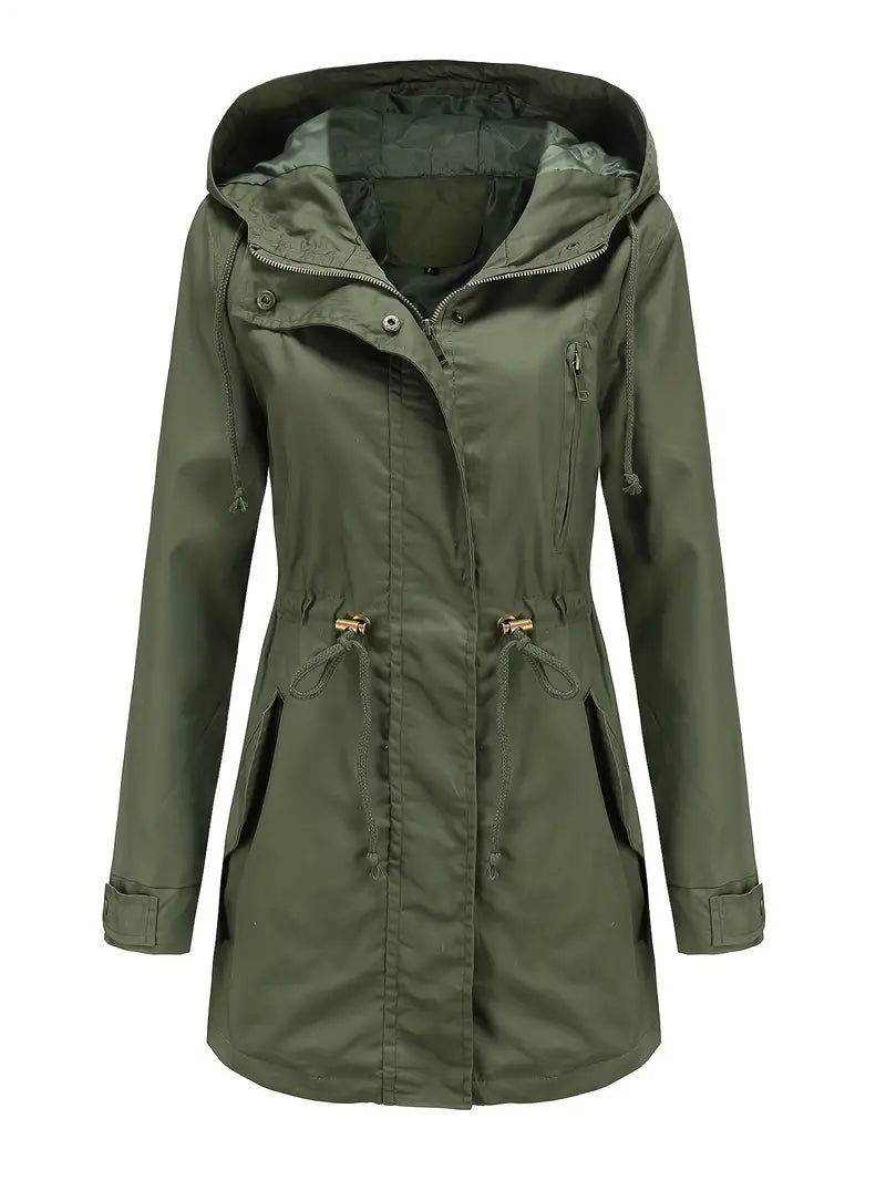 Damen - Trenchcoat - Wasserdichter - Kapuze und langen Ärmeln - Stilvoll und Funktional für jedes Wetter