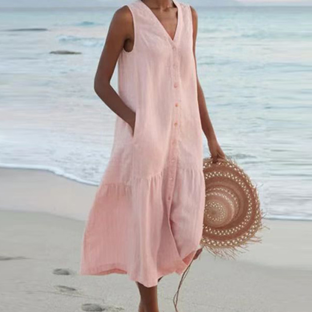 Damen - Sommerkleid - Atmungsaktives Gewebe - Minimalistisches Design - Lässiges, elegantes Kleid für jeden Anlass
