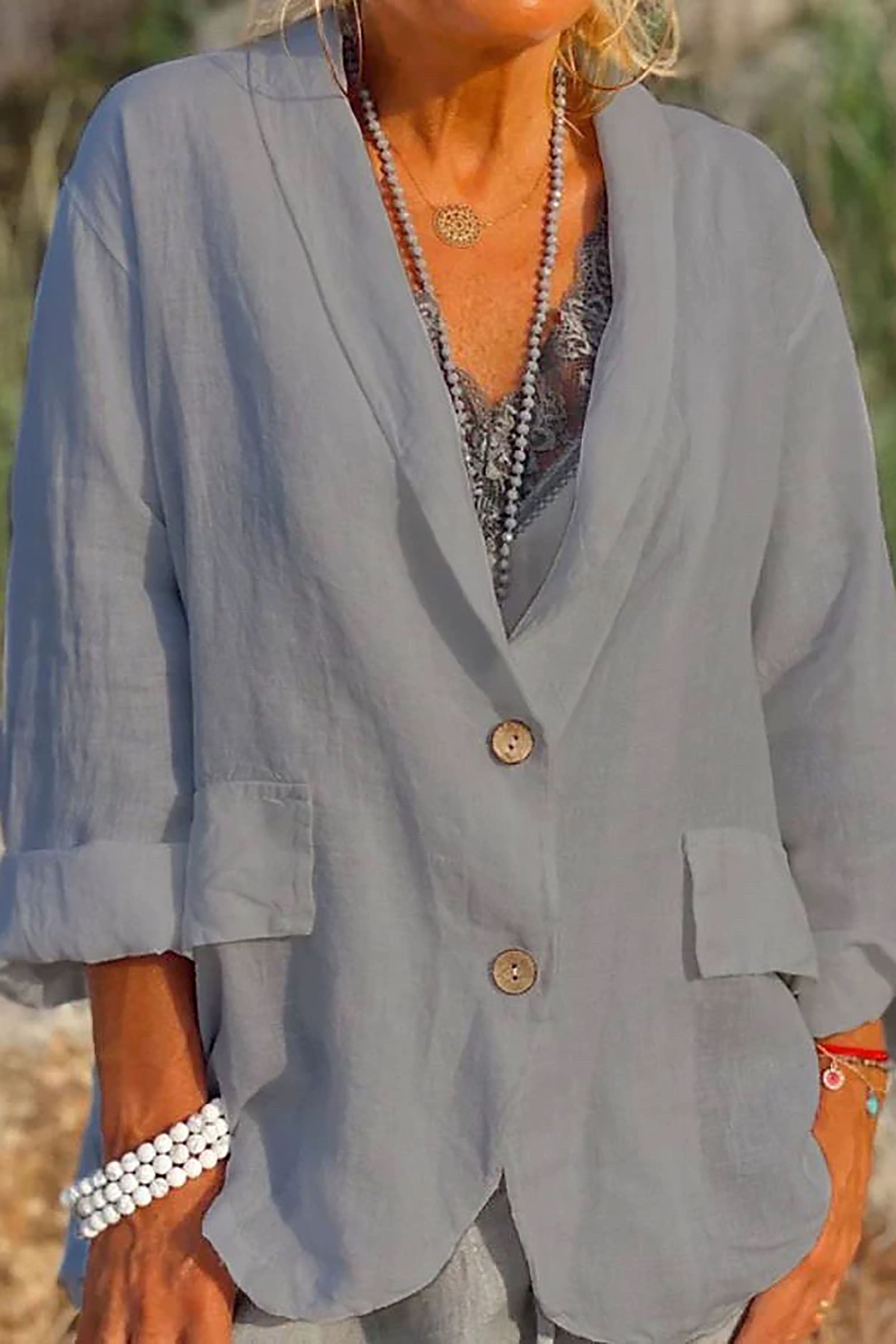 Jessica – Damen-Leinenjacke mit Knöpfen, leicht