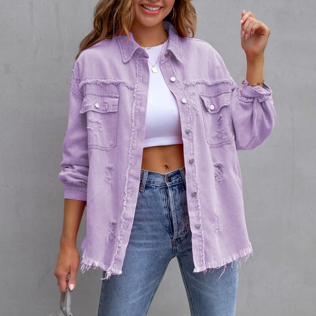 Damen - Denim Jacke - Atmungsaktivem Denim - Entspannte Passform - Stilvolle künstlerische Mode für jeden Anlass