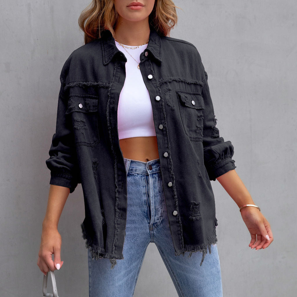 Damen - Denim Jacke - Atmungsaktivem Denim - Entspannte Passform - Stilvolle künstlerische Mode für jeden Anlass
