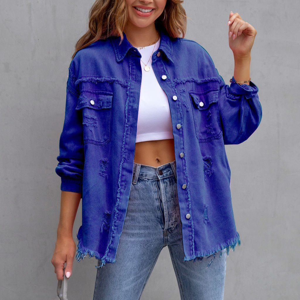 Damen - Denim Jacke - Atmungsaktivem Denim - Entspannte Passform - Stilvolle künstlerische Mode für jeden Anlass