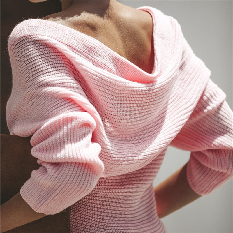 Damen - Eleganter lässiger Strickpulli - Tiefem Ausschnitt - Bequem und stilvoll für jeden Anlass