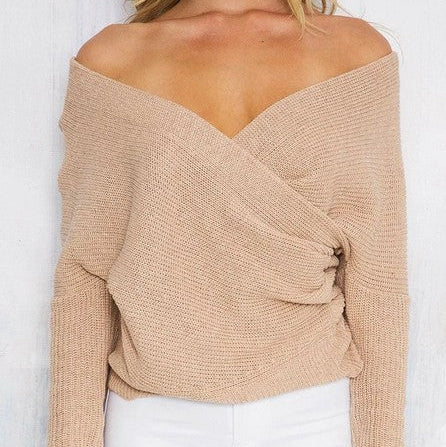 Damen - Eleganter lässiger Strickpulli - Tiefem Ausschnitt - Bequem und stilvoll für jeden Anlass