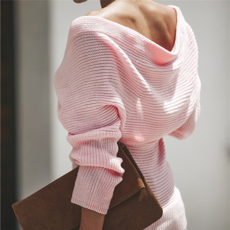 Damen - Eleganter lässiger Strickpulli - Tiefem Ausschnitt - Bequem und stilvoll für jeden Anlass