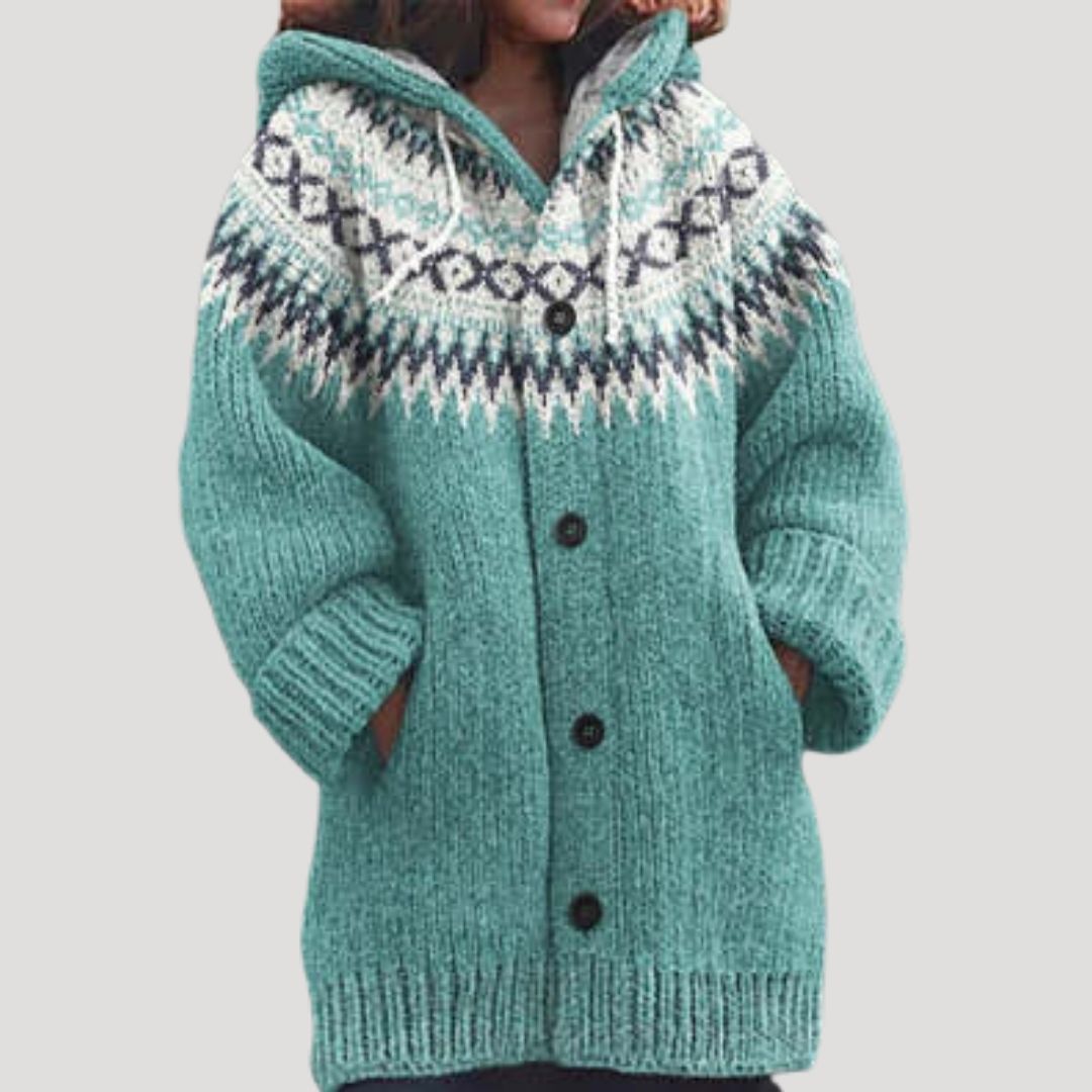 Damen - Strickjacke mit grobem Strickmuster – Fair Isle Stil - Stylisch und Warm für die kalte Jahreszeit