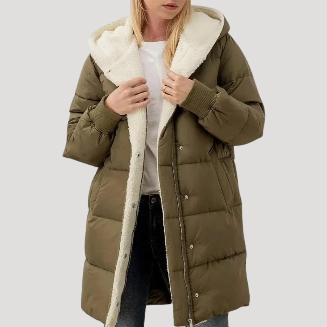 Damen - Langer Mantel -  Kunstpelz Futter - Eleganter Stil für kalte Tage
