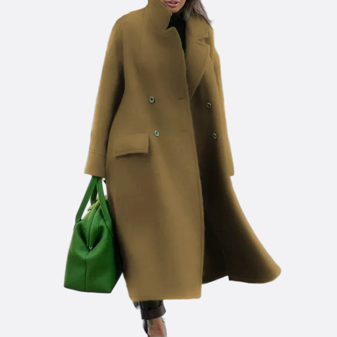 Damen - Eleganter Mantel - Warmer Zweireiher - Hochwertigem Material - Stilvoll für jede Gelegenheit