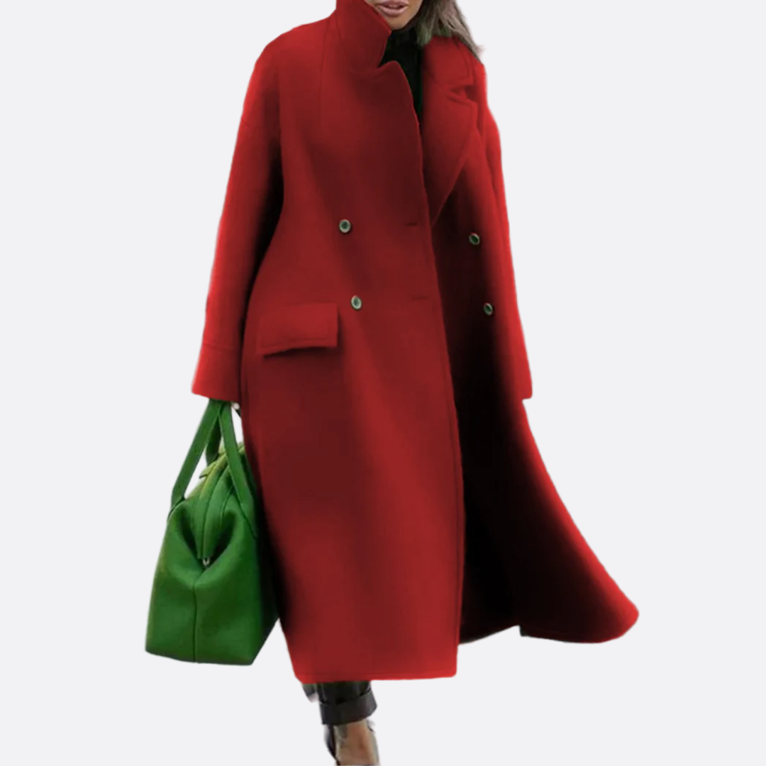 Damen - Eleganter Mantel - Warmer Zweireiher - Hochwertigem Material - Stilvoll für jede Gelegenheit