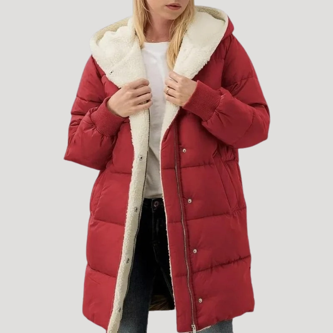 Damen - Langer Mantel -  Kunstpelz Futter - Eleganter Stil für kalte Tage