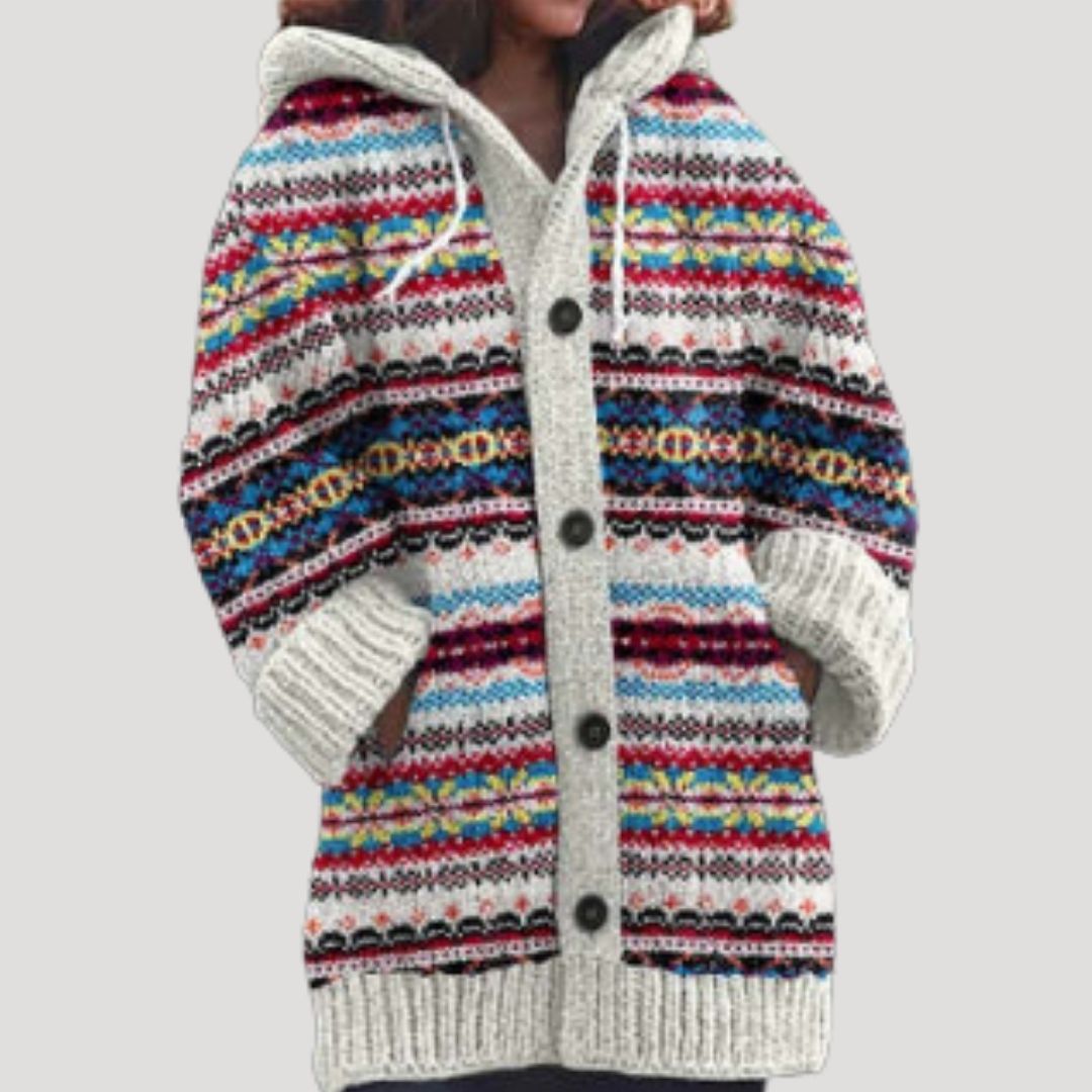 Damen - Strickjacke mit grobem Strickmuster – Fair Isle Stil - Stylisch und Warm für die kalte Jahreszeit