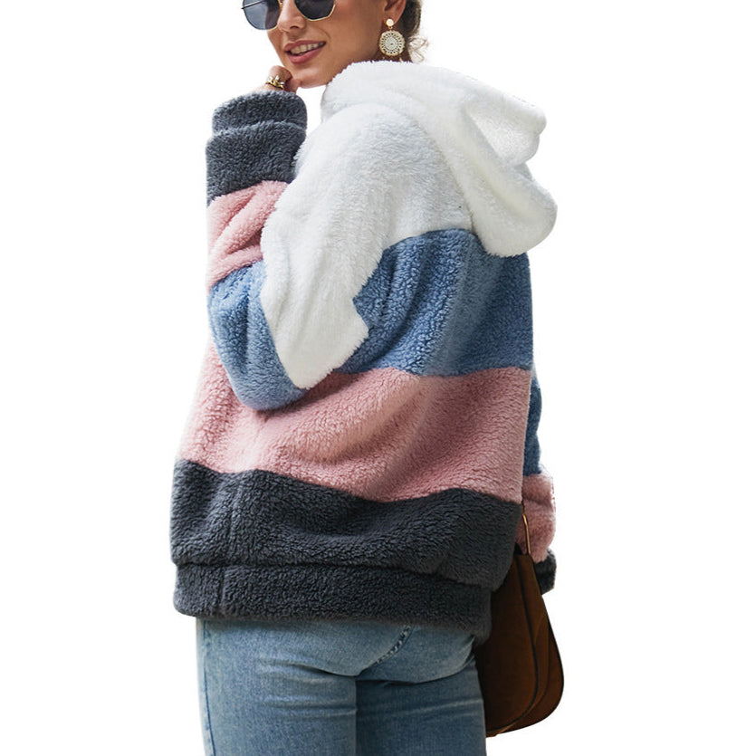 Damen - Fleece Kapuzenpullover - Farbblock-Stil - Weicher Stoff für Komfort und Stil