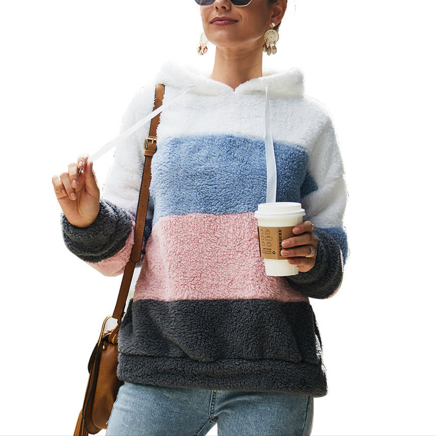 Damen - Fleece Kapuzenpullover - Farbblock-Stil - Weicher Stoff für Komfort und Stil