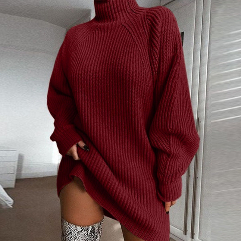 Damen - Pullover - Hohem Kragen - Raglanärmeln - Bequemer Strick für stilvolle Looks