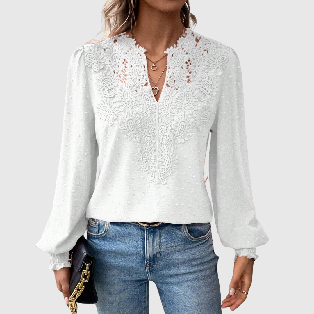 Damen - Romantische Bluse - Atmungsaktiver Spitzenstoff - Florales Design - Ideal für Besondere Anlässe und Alltag