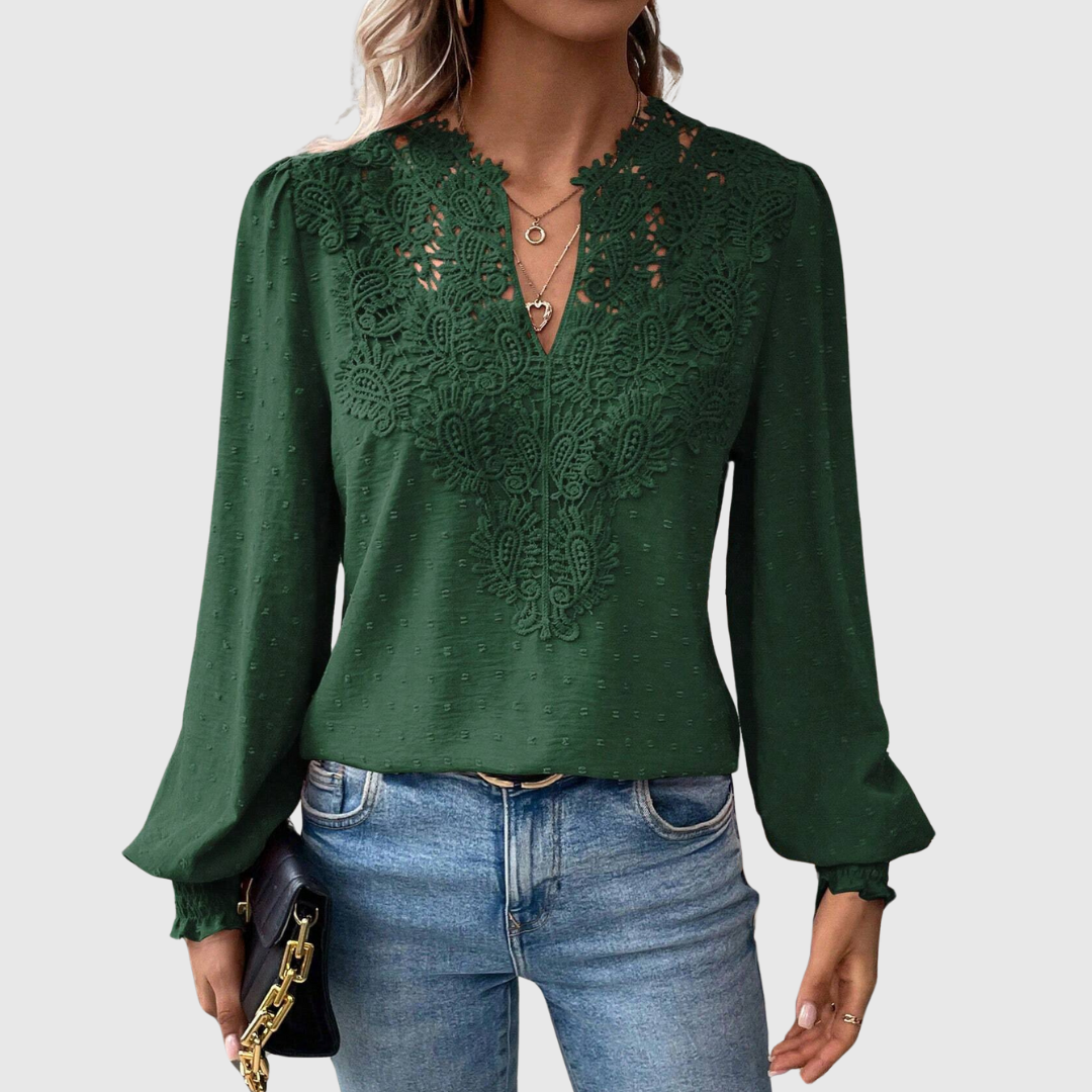 Damen - Romantische Bluse - Atmungsaktiver Spitzenstoff - Florales Design - Ideal für Besondere Anlässe und Alltag