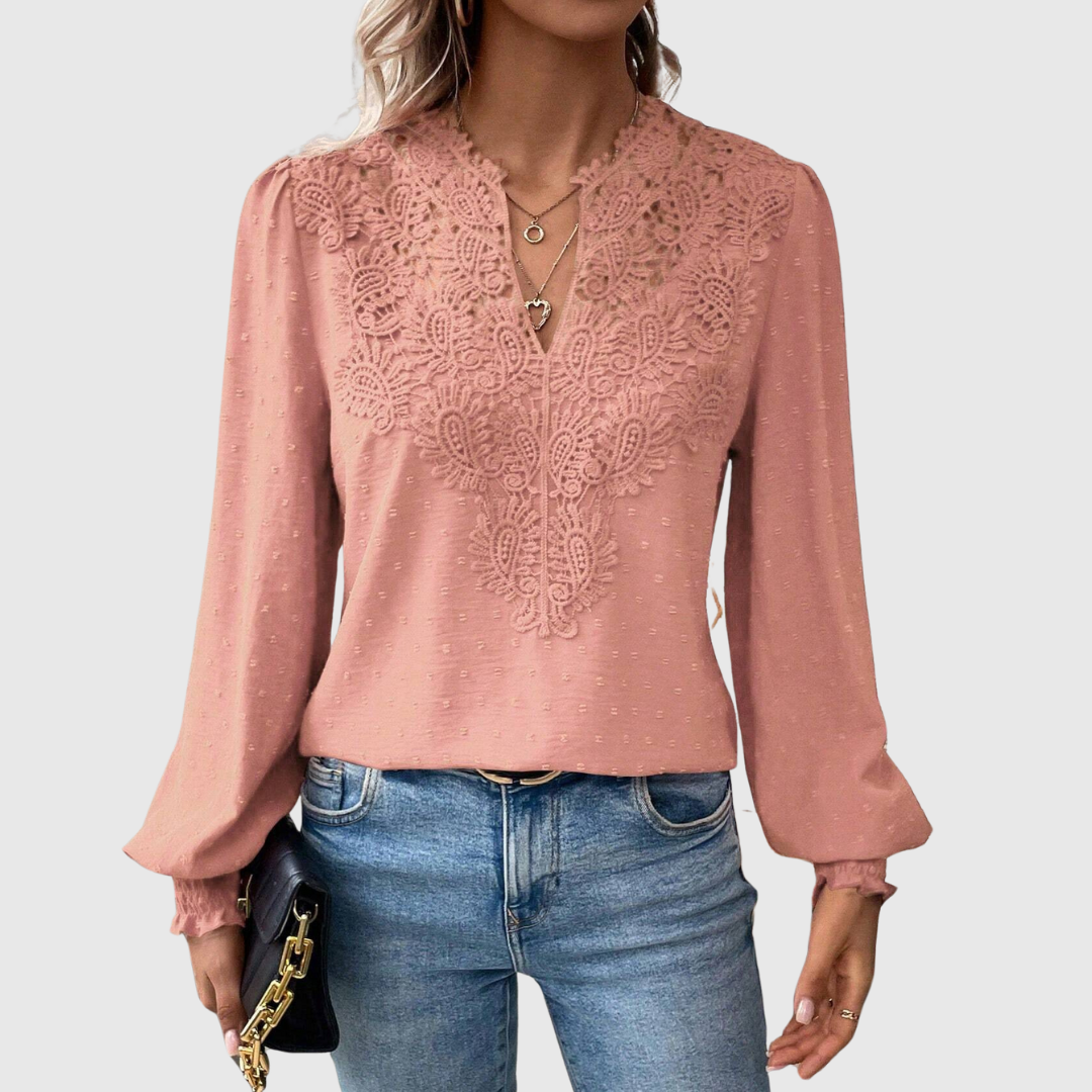 Damen - Romantische Bluse - Atmungsaktiver Spitzenstoff - Florales Design - Ideal für Besondere Anlässe und Alltag