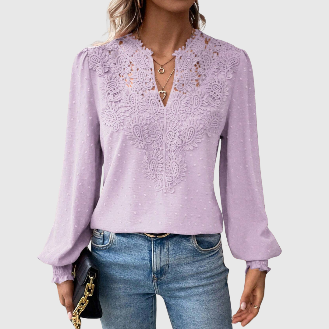 Damen - Romantische Bluse - Atmungsaktiver Spitzenstoff - Florales Design - Ideal für Besondere Anlässe und Alltag