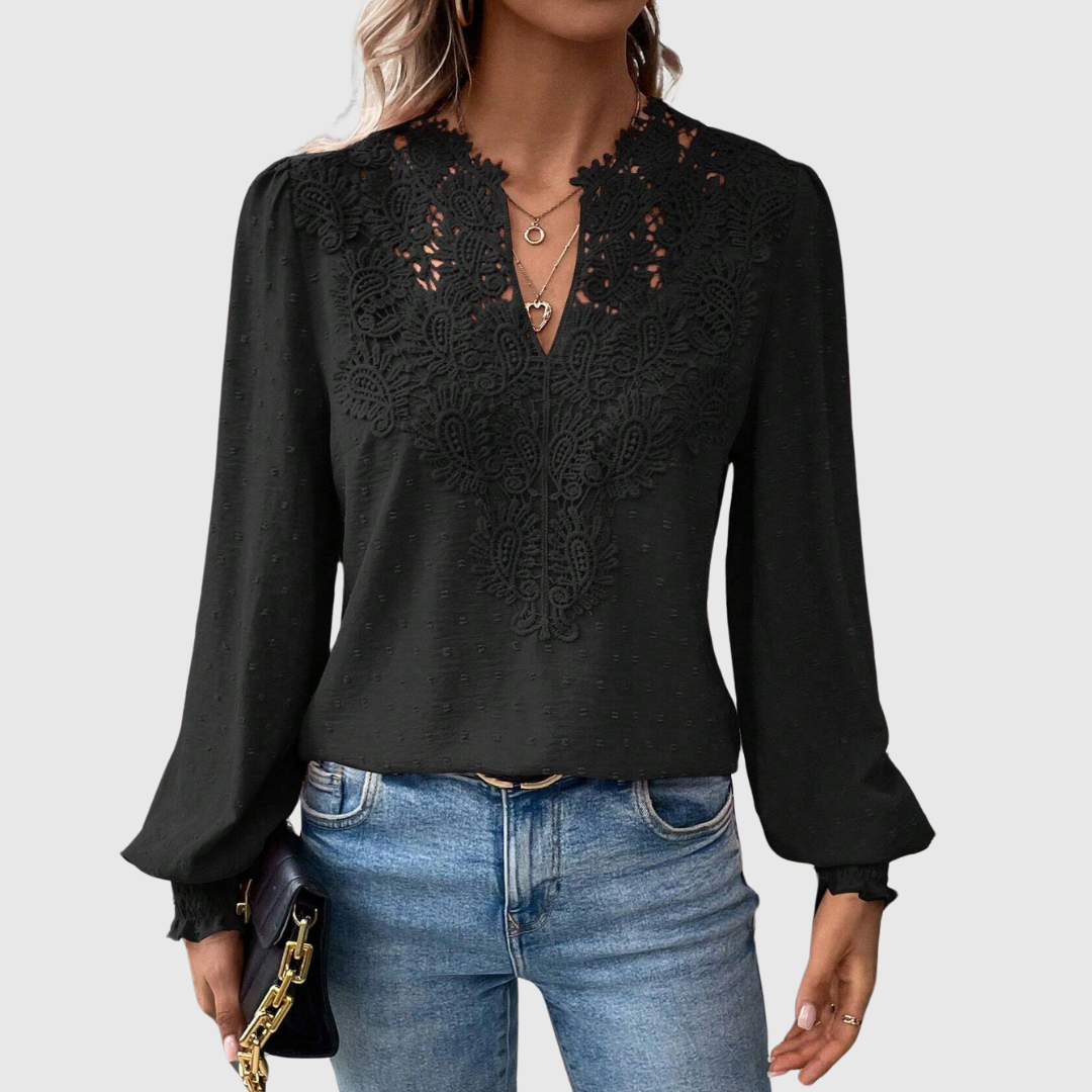 Damen - Romantische Bluse - Atmungsaktiver Spitzenstoff - Florales Design - Ideal für Besondere Anlässe und Alltag