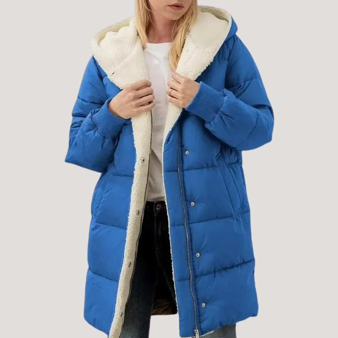 Damen - Langer Mantel -  Kunstpelz Futter - Eleganter Stil für kalte Tage