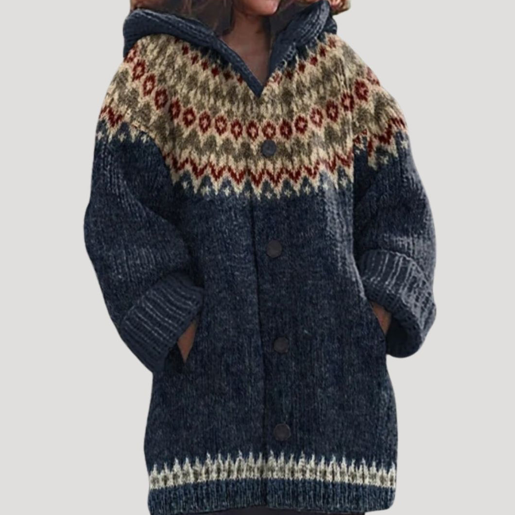 Damen - Strickjacke mit grobem Strickmuster – Fair Isle Stil - Stylisch und Warm für die kalte Jahreszeit