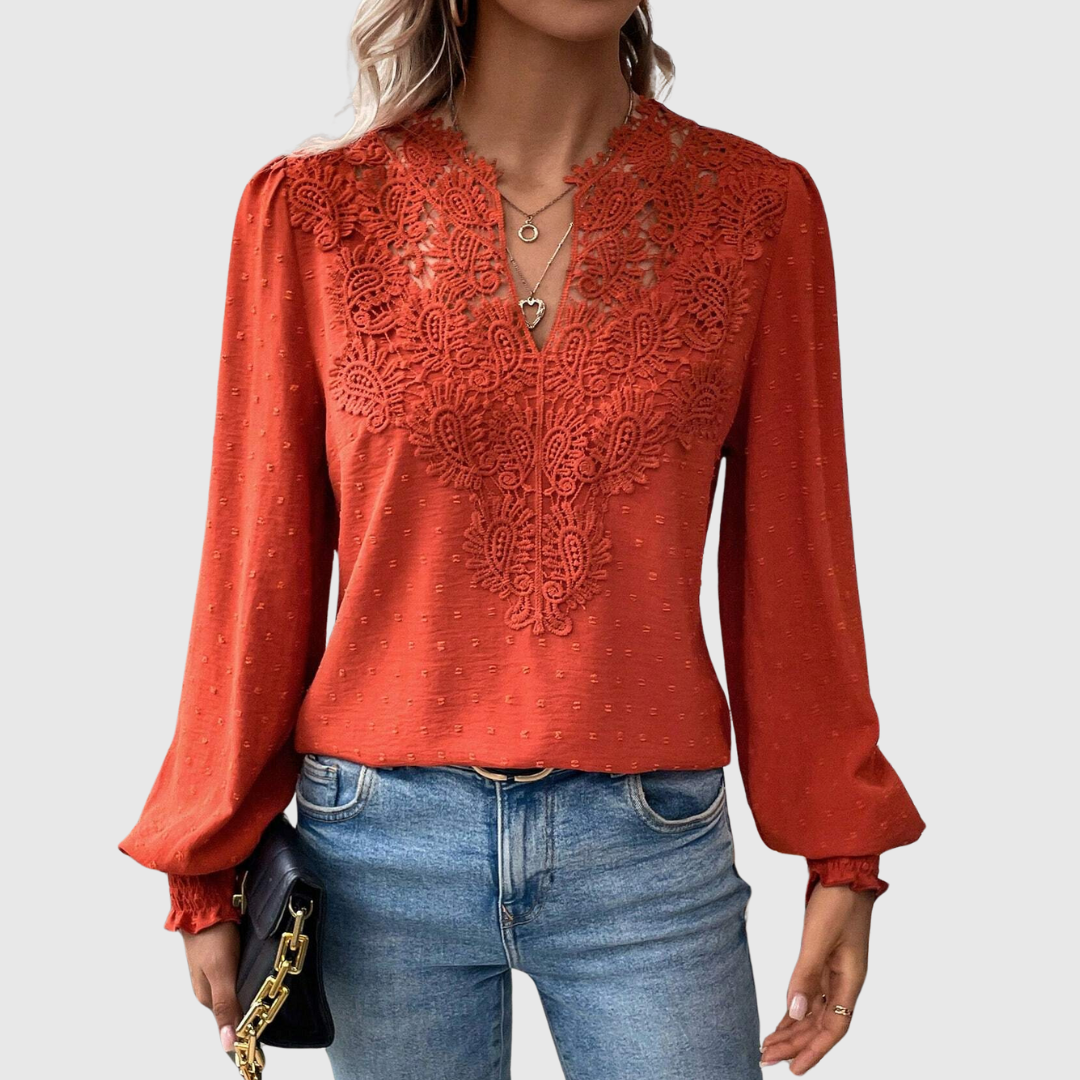 Damen - Romantische Bluse - Atmungsaktiver Spitzenstoff - Florales Design - Ideal für Besondere Anlässe und Alltag