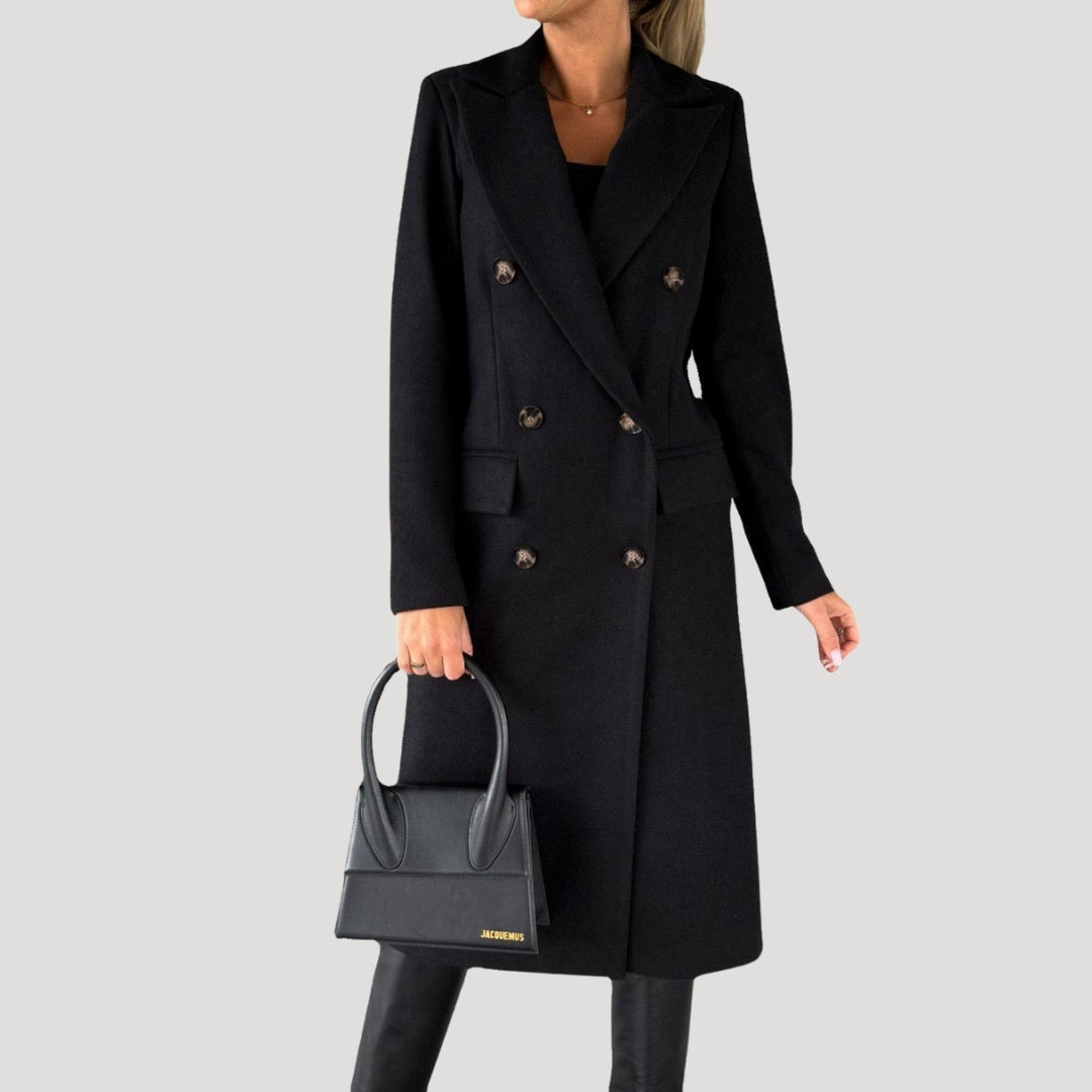 Damen - Langer Wintermantel - Zweireihiger Stil - Eleganter und warmer Begleiter für kalte Tage