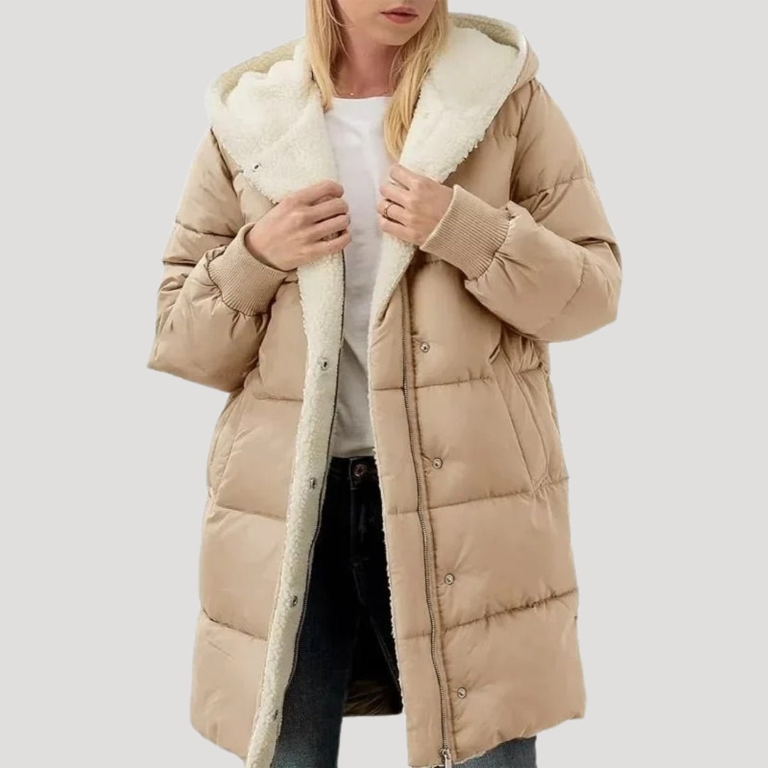 Damen - Langer Mantel -  Kunstpelz Futter - Eleganter Stil für kalte Tage