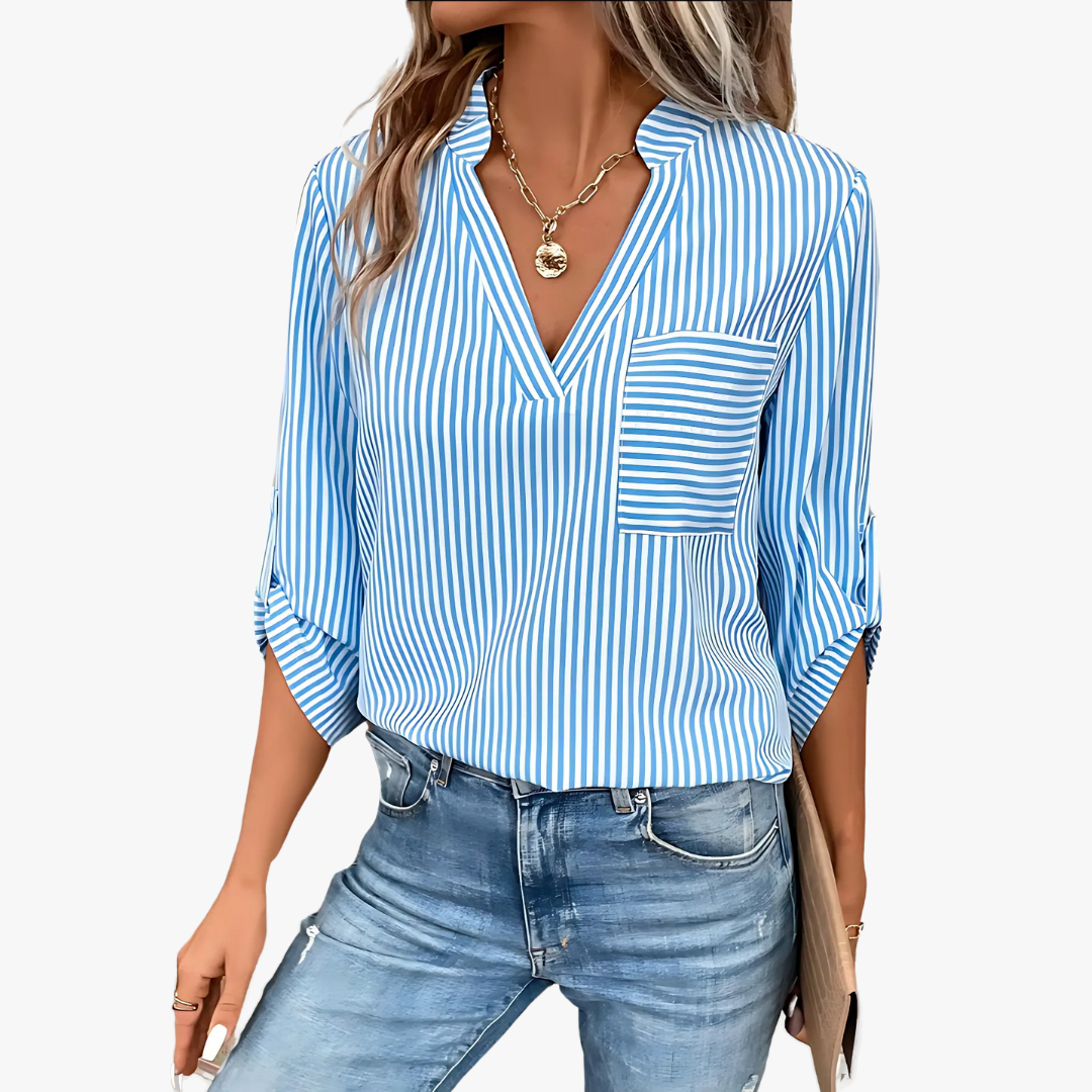 Damen - Gestreifte Bluse - Hochwertiges Material - Stilvoll & Bequem für jeden Anlass