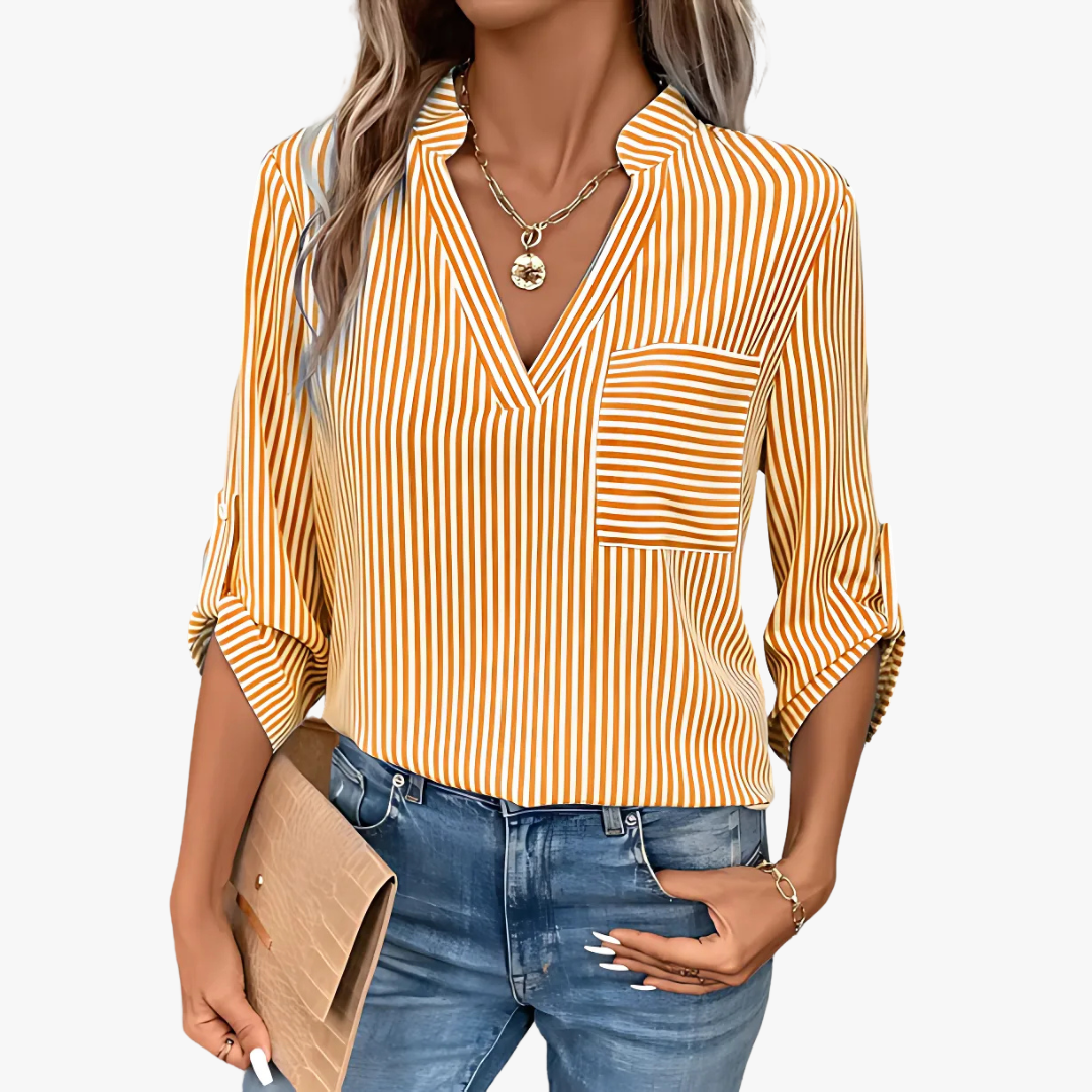 Damen - Gestreifte Bluse - Hochwertiges Material - Stilvoll & Bequem für jeden Anlass