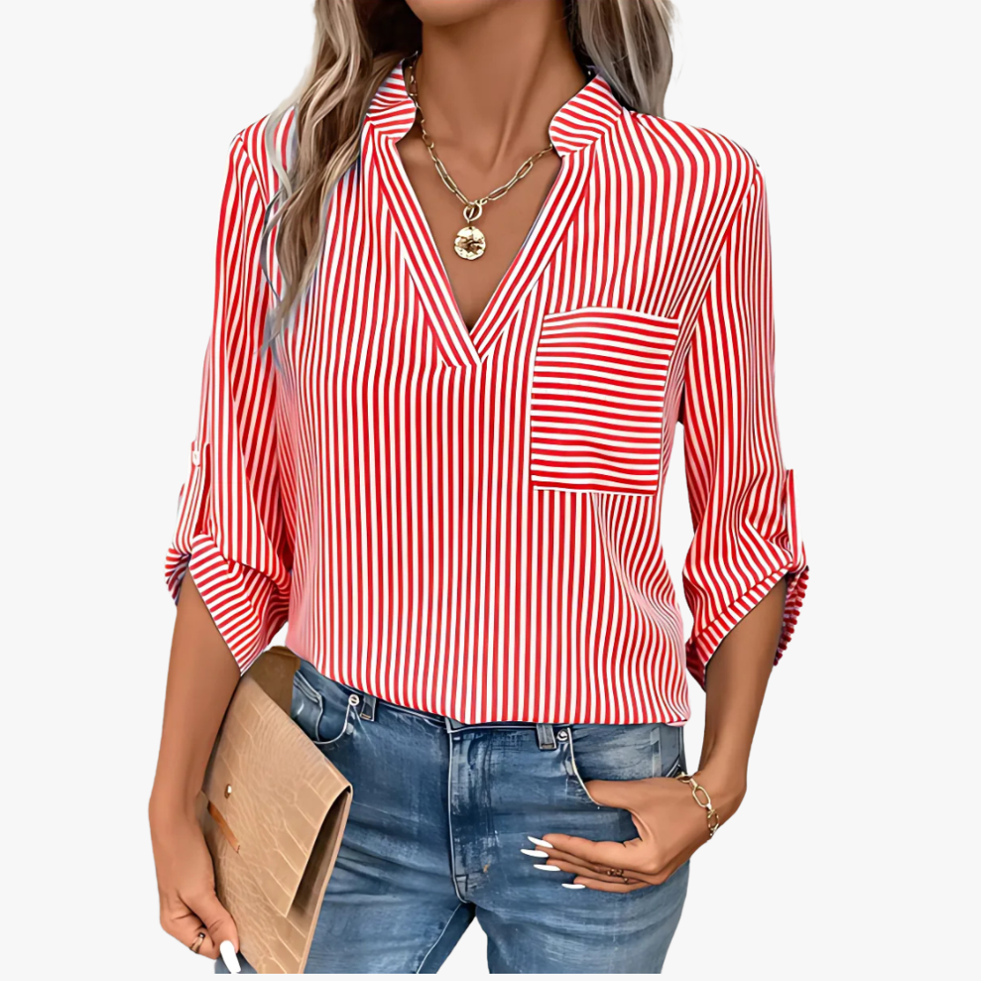 Damen - Gestreifte Bluse - Hochwertiges Material - Stilvoll & Bequem für jeden Anlass