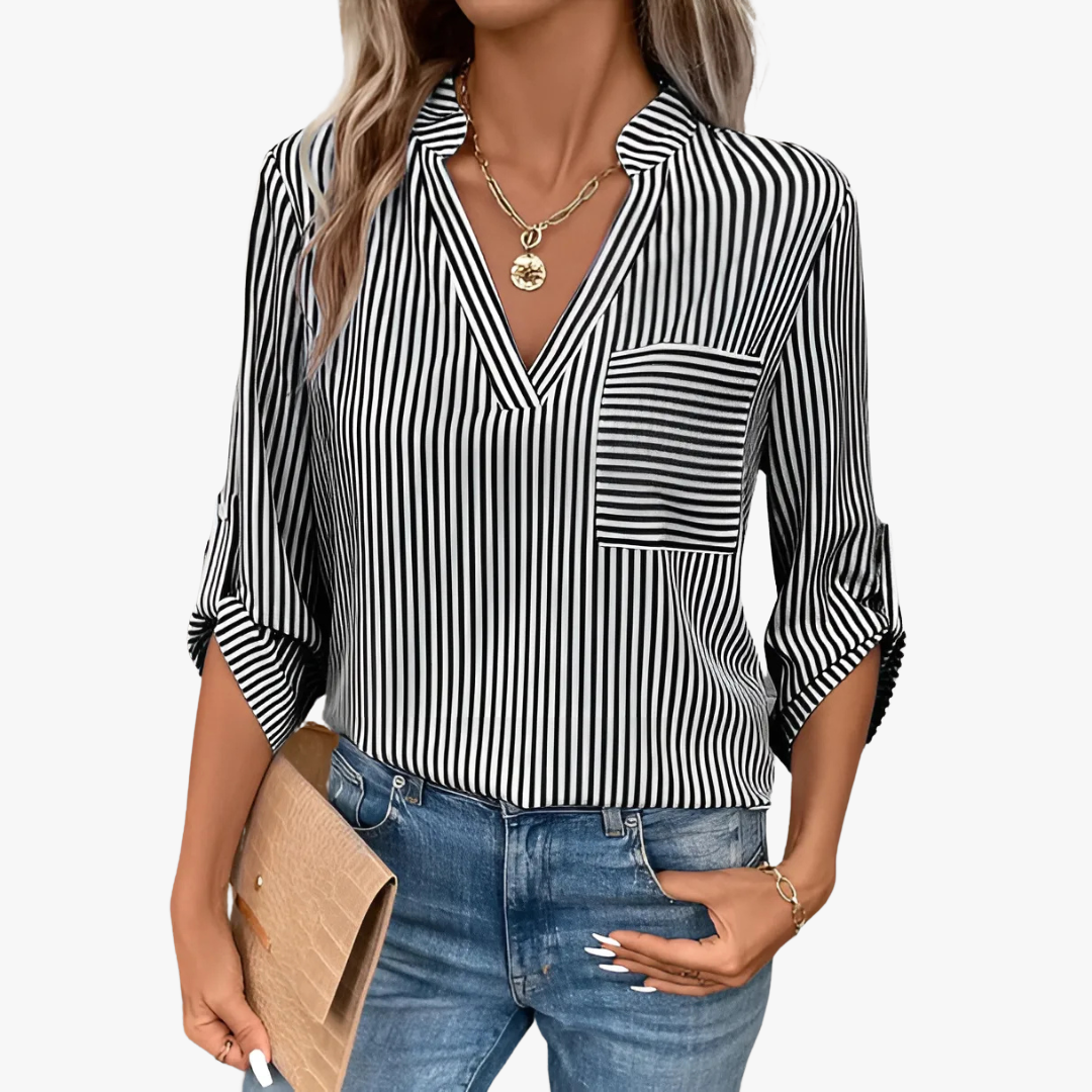 Damen - Gestreifte Bluse - Hochwertiges Material - Stilvoll & Bequem für jeden Anlass