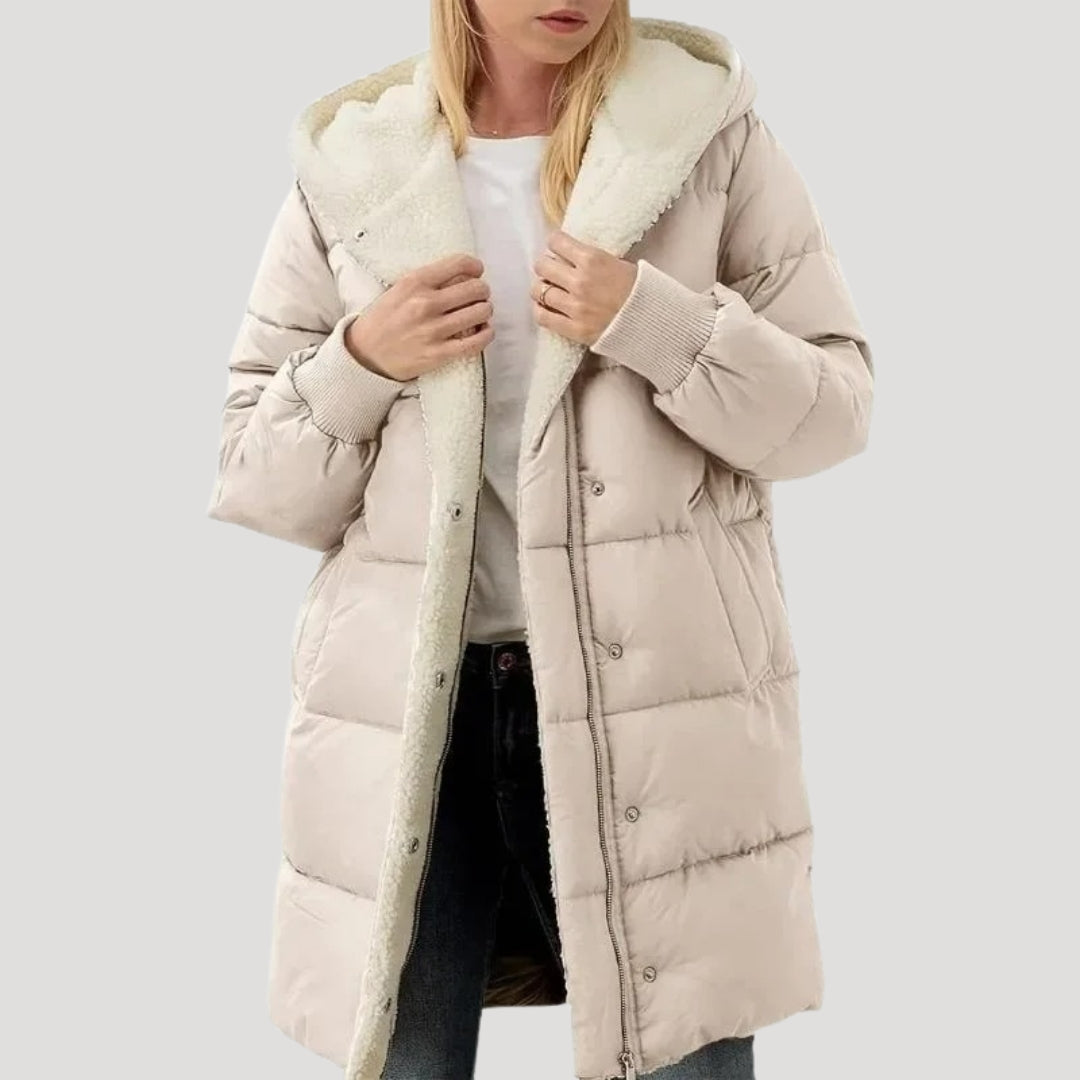 Damen - Langer Mantel -  Kunstpelz Futter - Eleganter Stil für kalte Tage