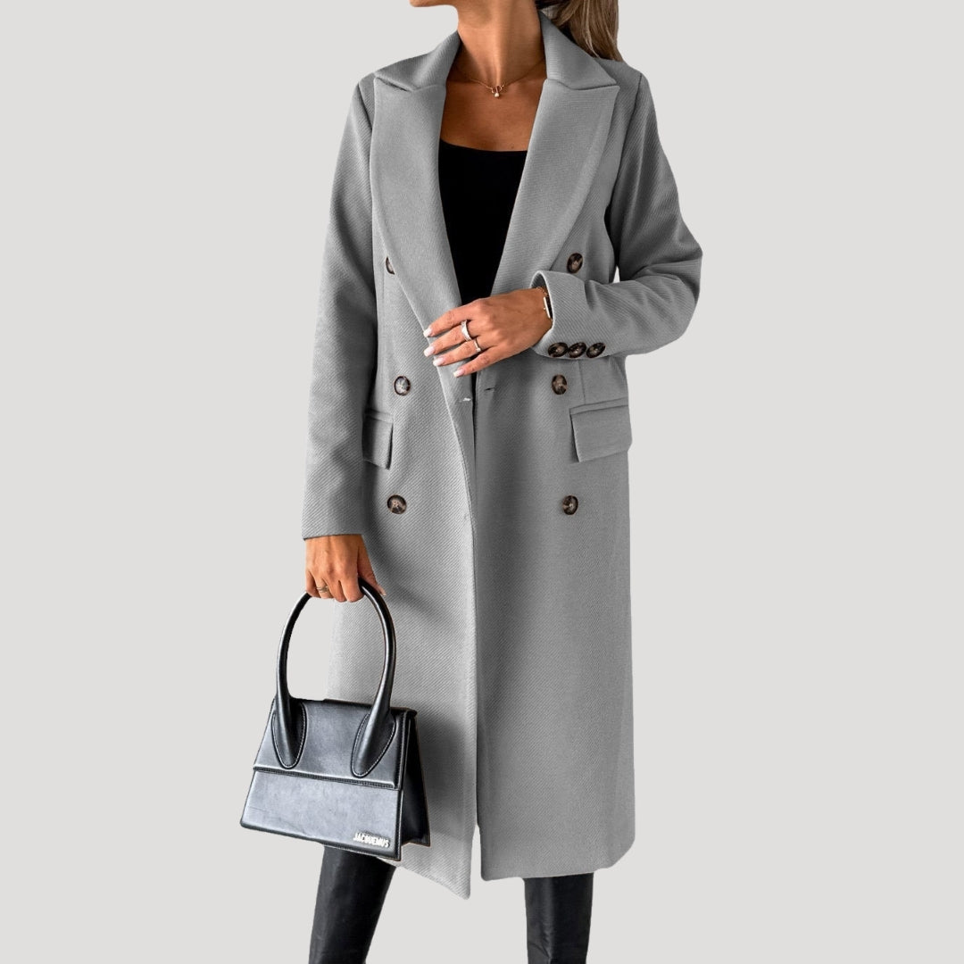 Damen - Langer Wintermantel - Zweireihiger Stil - Eleganter und warmer Begleiter für kalte Tage