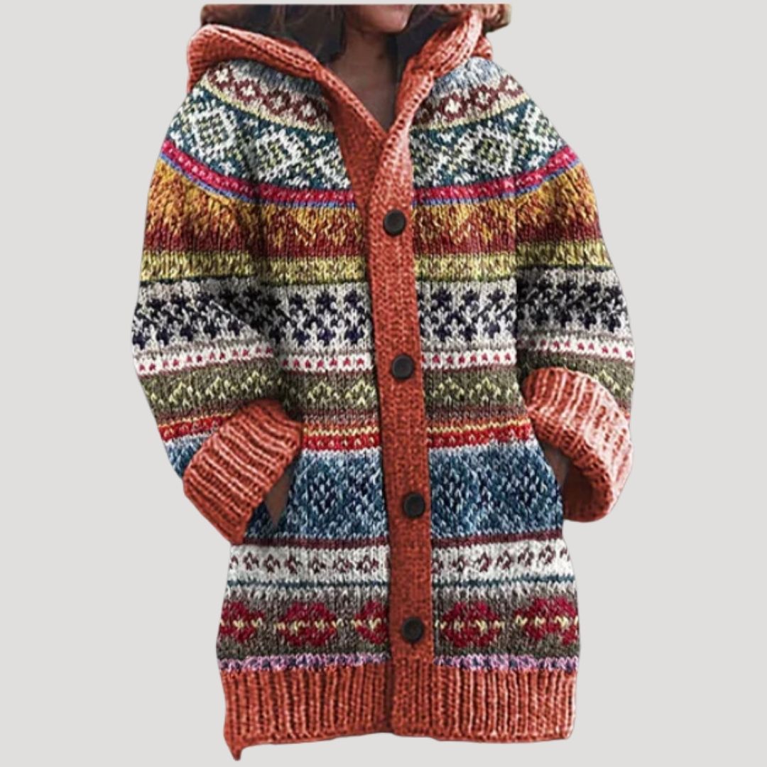Damen - Strickjacke mit grobem Strickmuster – Fair Isle Stil - Stylisch und Warm für die kalte Jahreszeit