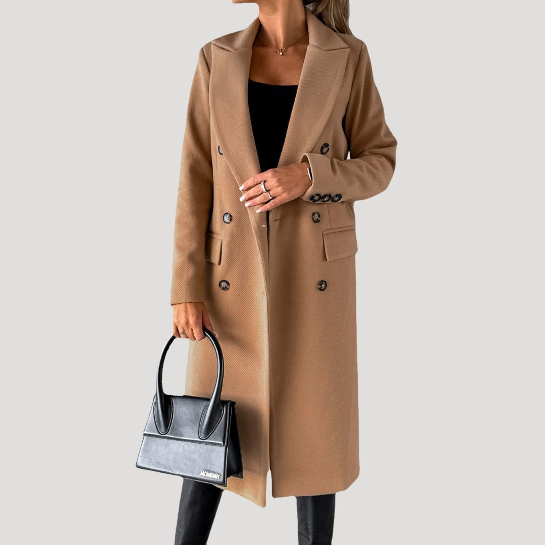 Damen - Langer Wintermantel - Zweireihiger Stil - Eleganter und warmer Begleiter für kalte Tage