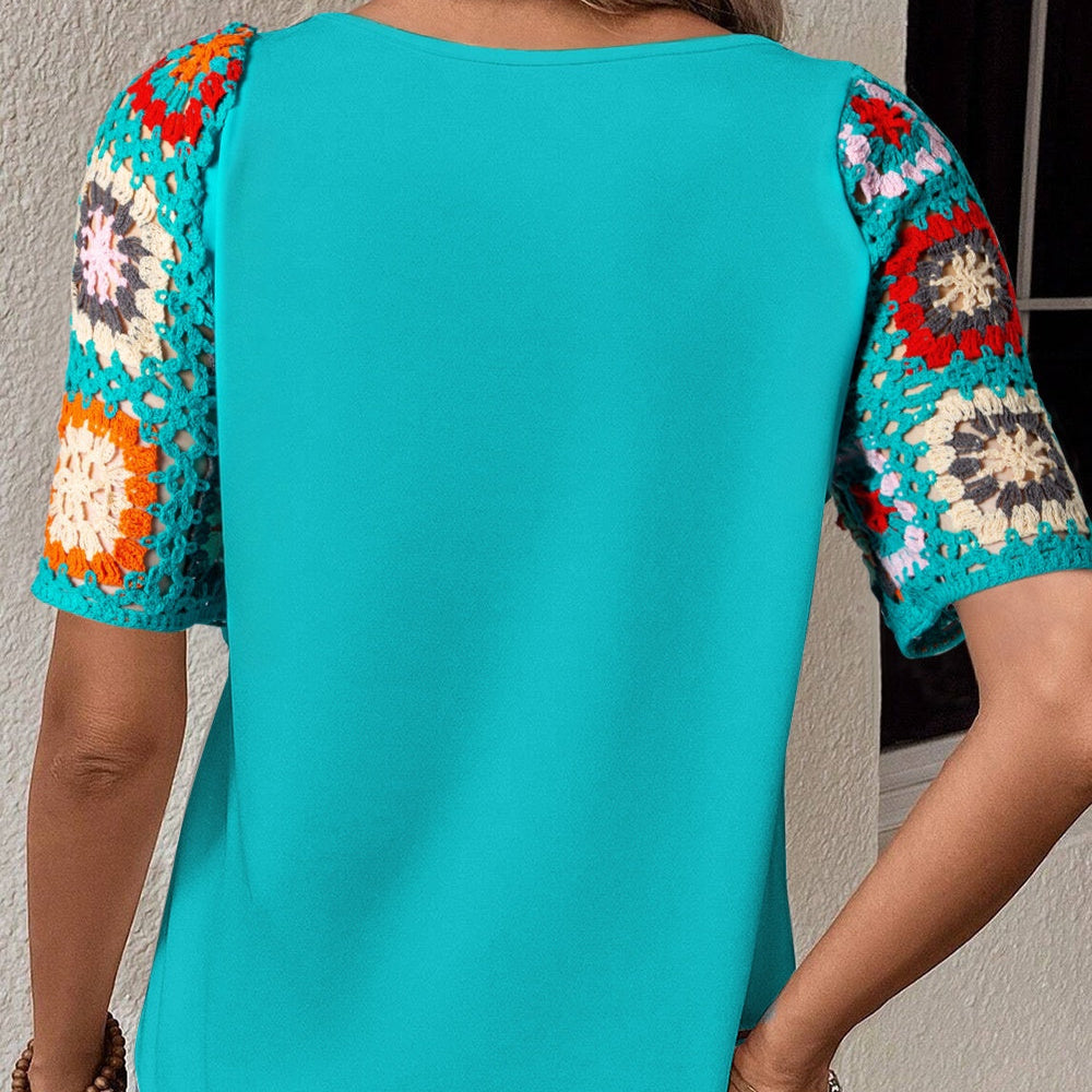 Damen - Bluse mit geometrischem Rundhalsausschnitt - Gewebemischung - Stilvolles & trendiges Top für jeden Anlass