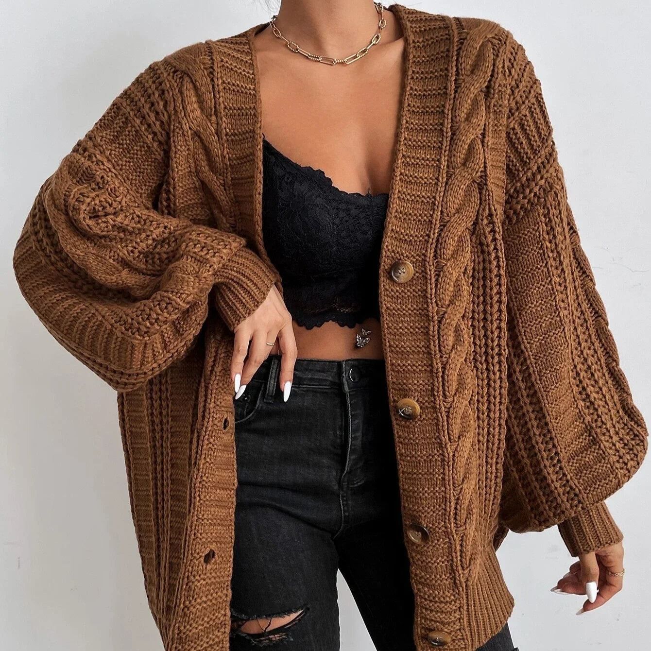 Damen - Strickjacke - Zopfmuster - Weiche und Gemütliche Strickmode für Jeden Anlass