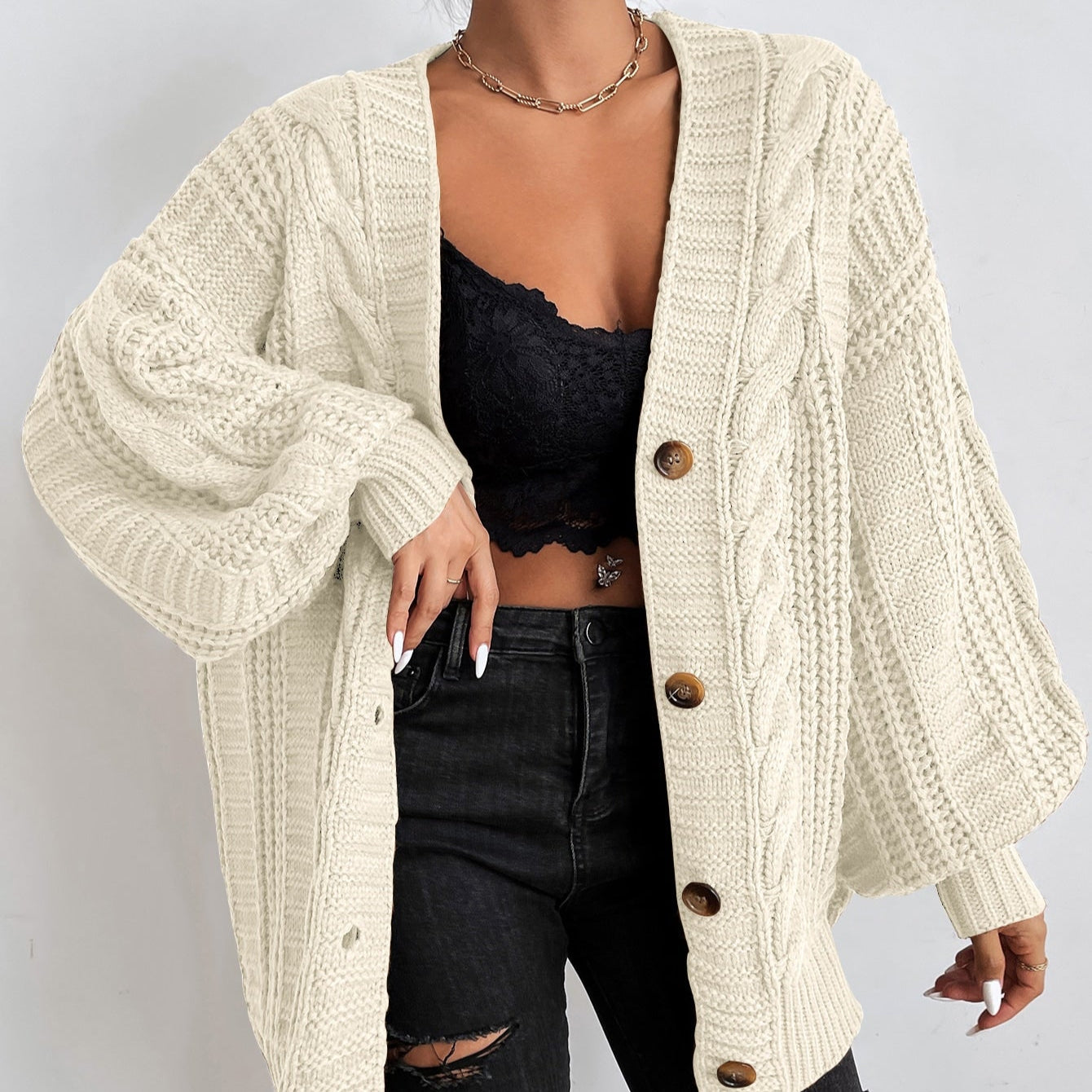 Damen - Strickjacke - Zopfmuster - Weiche und Gemütliche Strickmode für Jeden Anlass