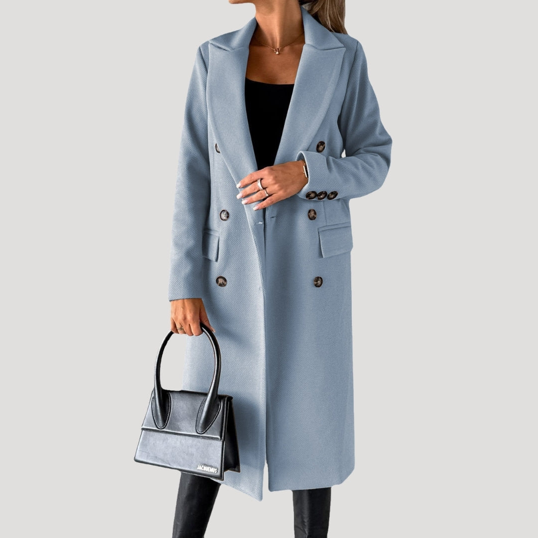 Damen - Langer Wintermantel - Zweireihiger Stil - Eleganter und warmer Begleiter für kalte Tage