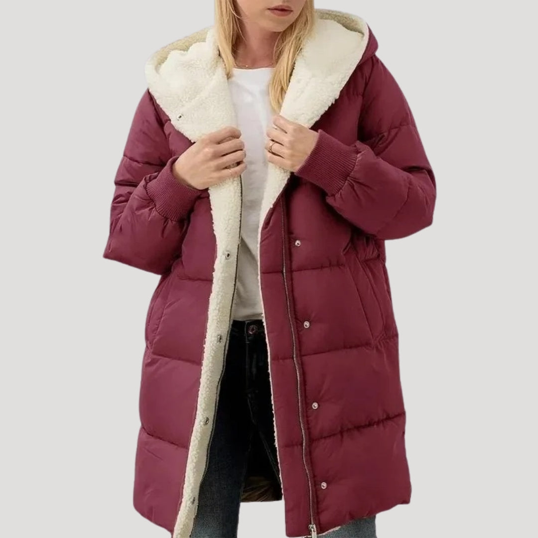 Damen - Langer Mantel -  Kunstpelz Futter - Eleganter Stil für kalte Tage