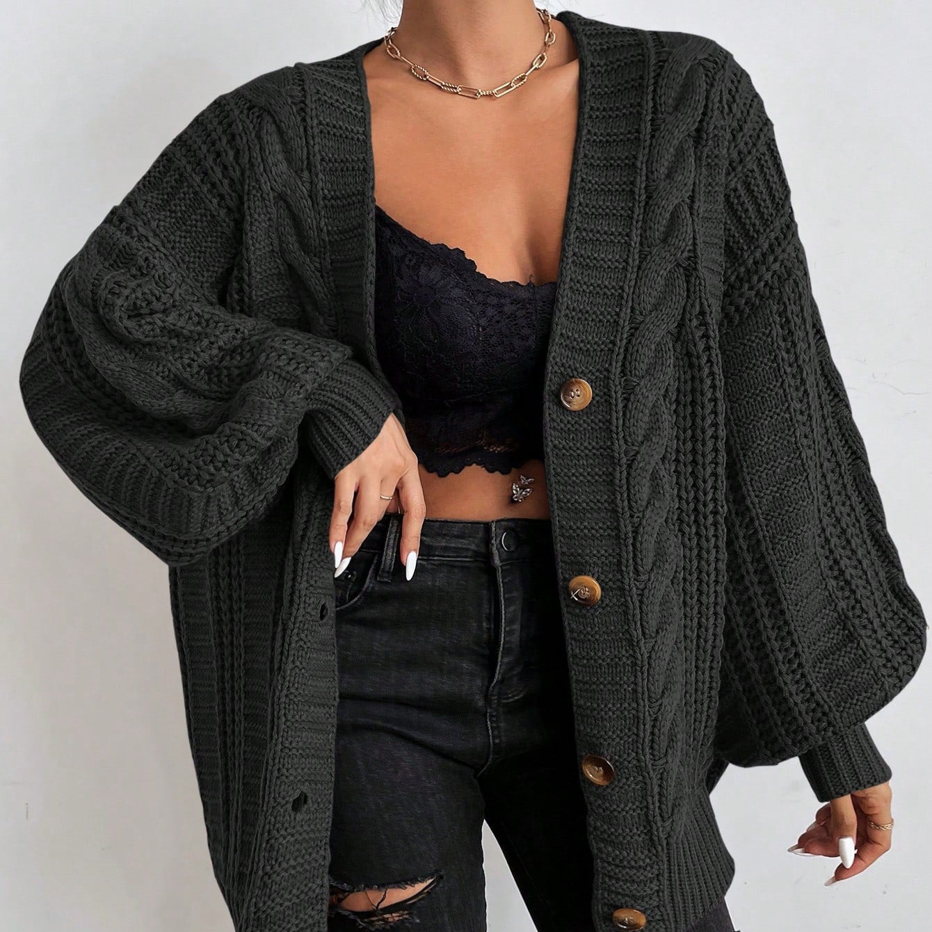 Damen - Strickjacke - Zopfmuster - Weiche und Gemütliche Strickmode für Jeden Anlass