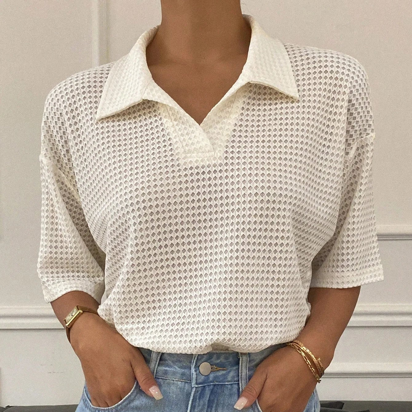Damen - Lässiges Polohemd - Weiche Baumwollmischung - Bequeme Alltagskleidung für stilbewusste Frauen