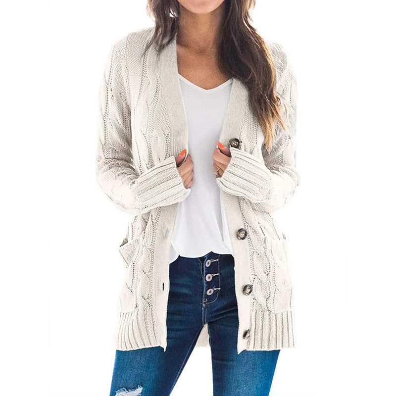 Damen - Strickjacke mit Zopfmuster - Taschen - Modischer stil für jeden Anlass