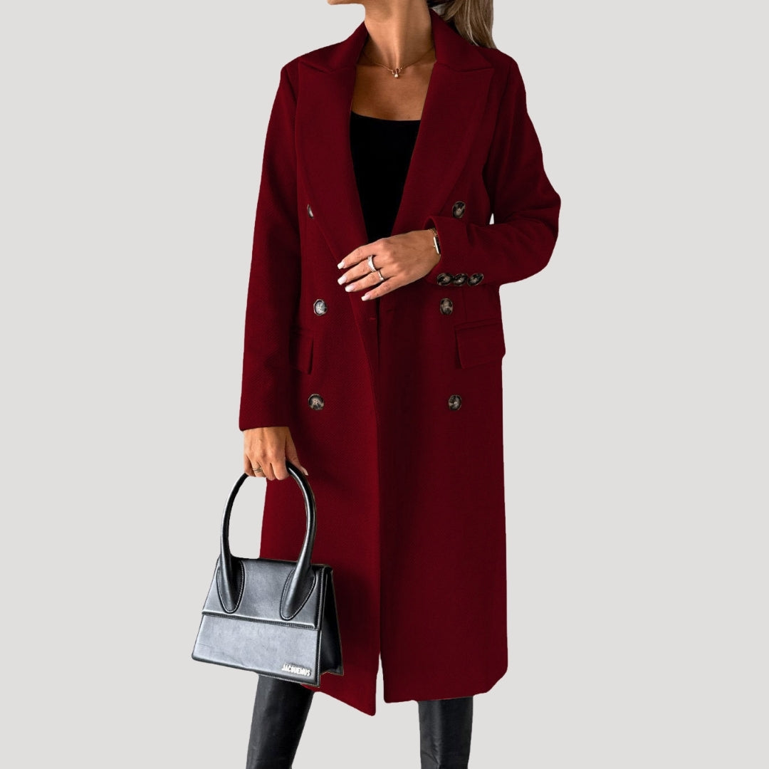 Damen - Langer Wintermantel - Zweireihiger Stil - Eleganter und warmer Begleiter für kalte Tage